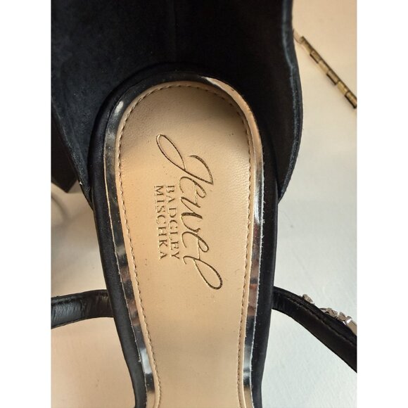Badgley Mischka Jewel Thamar Crystal Strappy Block Heel Black Size 10 New $109 [ - Picture 7 of 8